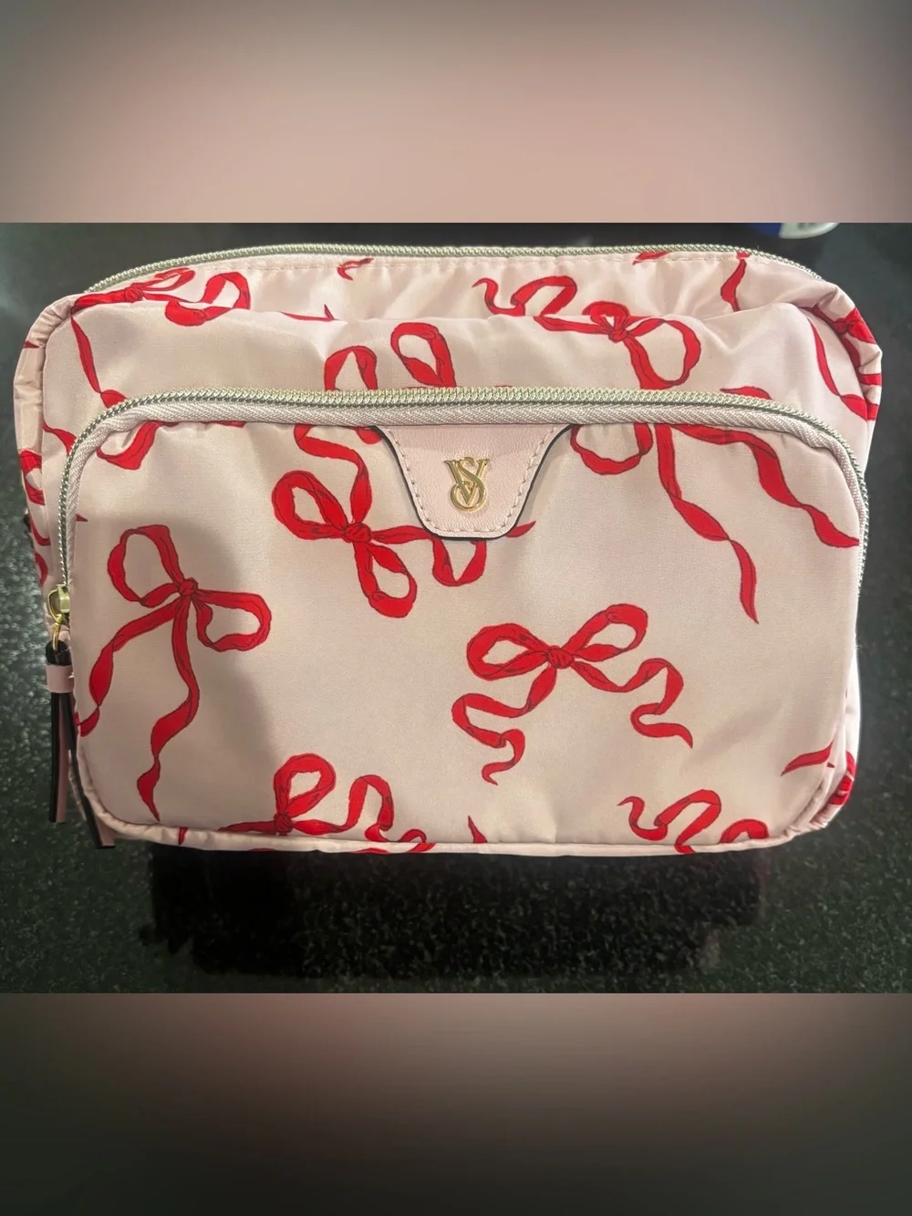 Victoria's Secret Red Bow Print Cosmetic Pouch and toiletry bag